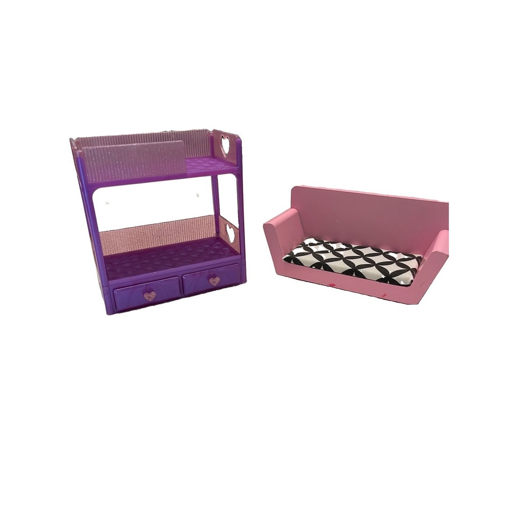 Dollhouse Furniture Lot Bunk Bed W Drawers Purple & Pink Sofa